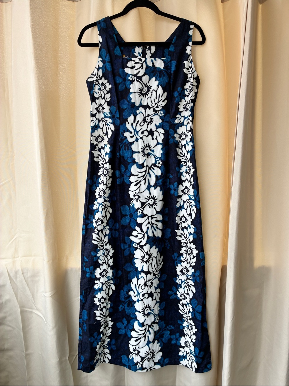 Vintage Royal Creations L Hawaiian Dress Made In Hawaii Blue Teal Hibiscus